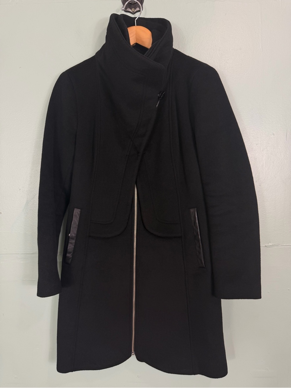 Soia & Kyo Double Collar Wool Blend Coat Black Full Zip Women Size Small